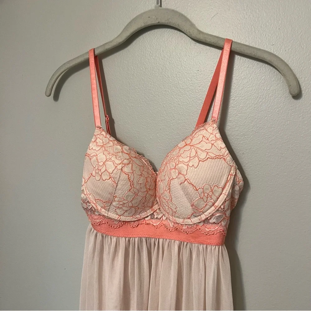 Night gown pink push up lacy sheer mini night gown lingerie‎ woman’s S nightie